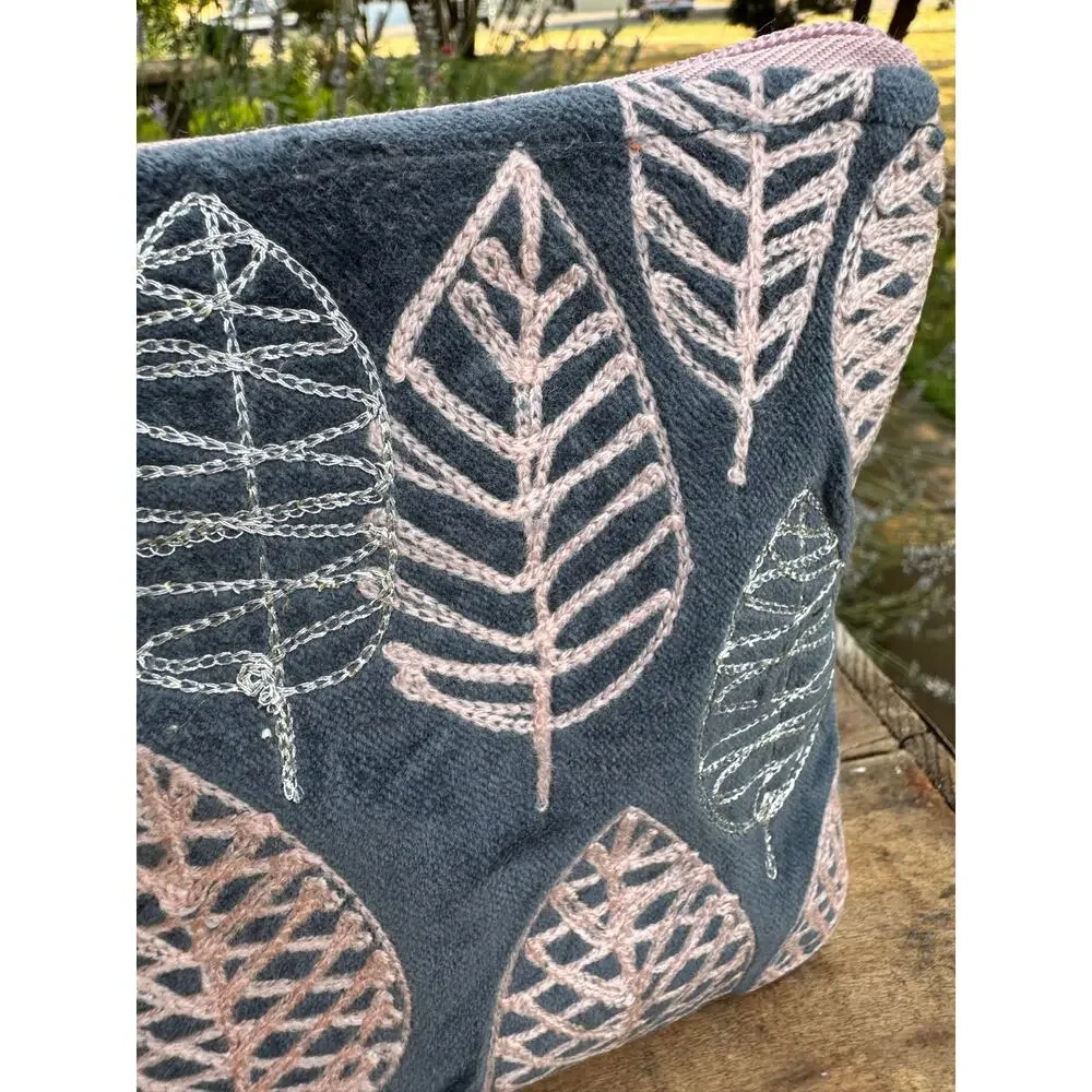 Gray Pink Leaves Makeup Bag Pouch 8 x 6 Makeup Bag Accessory Travel